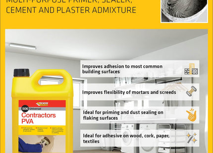 Everbuild 506 Universal Contractors PVA (SikaBond) - Primer, Sealer, Adhesive and Cement Admixture 5 Litre 6152