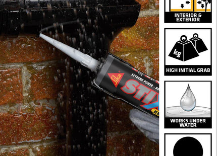 Everbuild Sika Stixall - Extreme Power Sealant and Adhesive - Waterproof - Black - 290ml