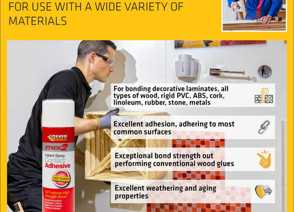 Everbuild Stick 2 All Purpose High Bond Strength Contact Spray Adhesive - Premium Grade - Internal and External Use - 500ml