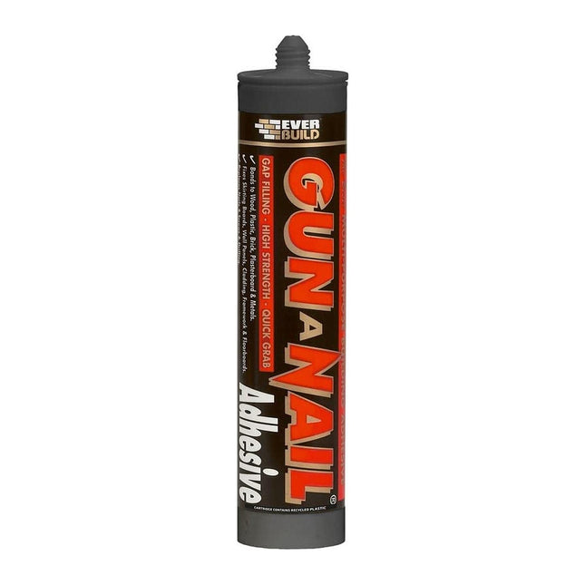 Everbuild Gun A Nail - High Strength Building Adhesive - Solvent-Free - Gap Filling - Quick Grab - White - 290ml Cartridge