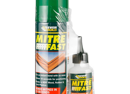 Everbuild Mitre Fast Two Part Bonding Kit - Suitable for Mitre Joints - Industrial Grade - Clear - 50g Adhesive/200ml Activator