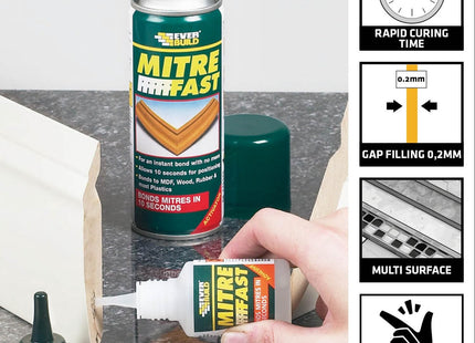 Everbuild Mitre Fast Two Part Bonding Kit - Suitable for Mitre Joints - Industrial Grade - Clear - 50g Adhesive/200ml Activator