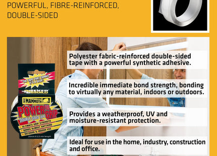 Everbuild Mammoth Powerful Grip Tape - Reinforced Double Sided Tape - Heavy Duty - Clear - 25mm x 2.5m