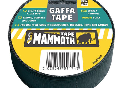 Everbuild Mammoth Easy Tear Gaffa Tape - Utility-Grade - Interior and Exterior Use - Black - 50mm x 45m