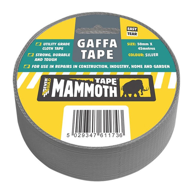 Everbuild Mammoth Easy Tear Gaffa Tape, Silver, 50 mm x 45 m