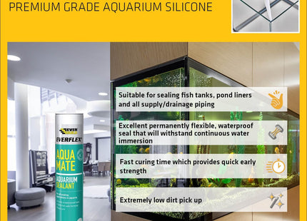 Everbuild Everflex Aqua Mate Aquarium Silicone Sealant - Fungicide-Free - Fast Curing - Clear - 295ml