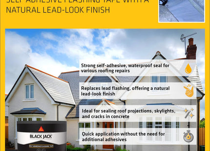 Everbuild Black Jack Strong Self Adhesive Flashing Tape - Natural Lead-Look Finish - 100mm x 3m