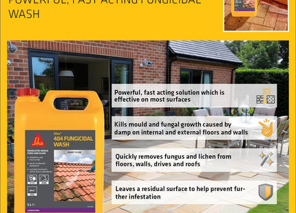 Everbuild 404 Fast Powerful Fungicidal Wash - Removes Lichens, Fungi and Algae - Exterior and Interior use - 5 Litre