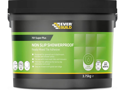 Everbuild 701 Non Slip Tile Adhesive - Ready Mixed - Acrylic Based - Easy To Apply - High Strength - White - 3.75kg