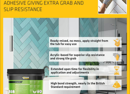 Everbuild 701 Non Slip Tile Adhesive - Ready Mixed - Acrylic Based - Easy To Apply - High Strength - White - 3.75kg