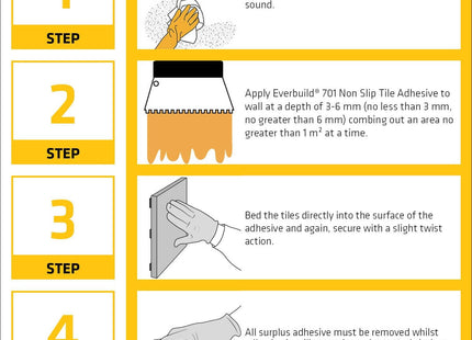 Everbuild 701 Non Slip Tile Adhesive - Ready Mixed - Acrylic Based - Easy To Apply - High Strength - White - 3.75kg