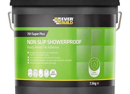 Everbuild 701 Non Slip Tile Adhesive - Ready Mixed - Acrylic Based - Easy To Apply - High Strength - White - 7.5kg