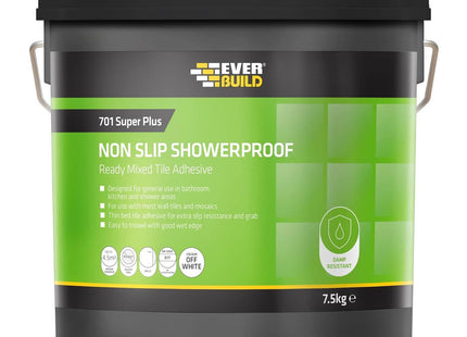 Everbuild 701 Non Slip Tile Adhesive - Ready Mixed - Acrylic Based - Easy To Apply - High Strength - White - 7.5kg