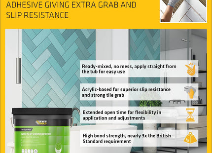 Everbuild 701 Non Slip Tile Adhesive - Ready Mixed - Acrylic Based - Easy To Apply - High Strength - White - 7.5kg
