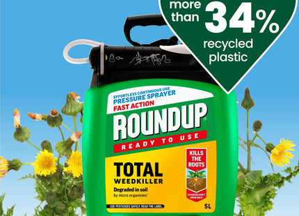 Roundup Fast Action Weedkiller Pump 'N Go Spray Kills Weeds & Roots with Visible Results in 1-2 Days 5 Litre