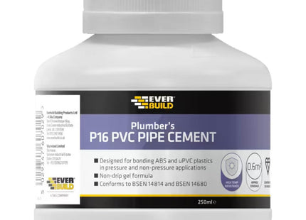 Everbuild P16 Plumbers PVC Pipe Cement, 250ml