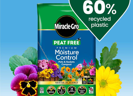 Miracle-Gro Peat Free Premium Moisture Control Compost, 40 Litre, Brown