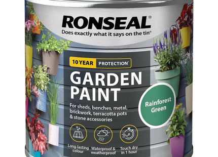 Ronseal Garden Paint in rainforest green, suitable for adding colour to wood, brick 250ml