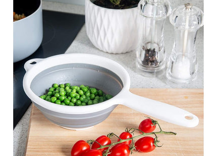 Addis Pop & Store 24cm Large Collapsible Food Colander with Handle, 9.5 inch, White and Grey, Plastic 518404