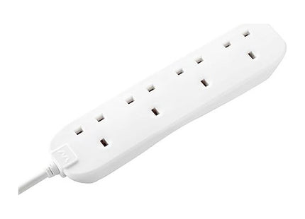 Masterplug Four Socket Extension Lead, 5 Metre Cable, Unswitched, 4-Way Plug Extension Cable, Power Strip, Basic Power, White, 13A, 4g, 5m BFG5N