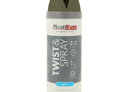 PlastiKote Premium Matt Aerosol Spray Paint Olive Green 400ml