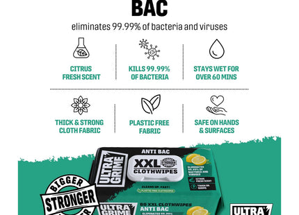 UltraGrime Antibacterial Wet Wipes Alcohol-Free Antiseptic Heavy-Duty Cleaning Cloths & Hand Wipes White 80 Wipes 5640