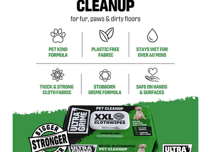 UltraGrime Pet Cleaning Wet Wipes for Dogs & Cats - Extra Large Dog Wipes for Paws, Eyes & Ears - Gentle Pet Grooming Wipes for White 80 Wipes 5670