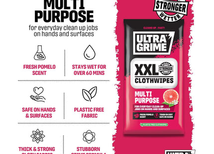 UltraGrime Multi-Purpose Wet Wipes Pomelo Scented Cleaning Cloths Plastic-Free Hand Wipes For Home