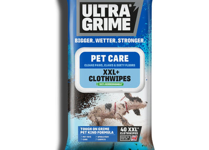 UltraGrime Pet Cleaning Wet Wipes for Dogs & Cats - Extra Large Dog Wipes for Paws, Eyes & Ears - Gentle Pet Grooming Wipes for White 40 Wipes 5470