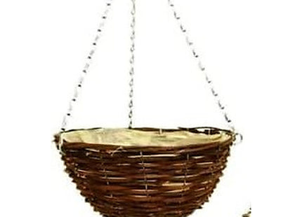 Rattan Hanging Basket Lined Willow Planter 36cm 14 Inch Dark Brown Wicker