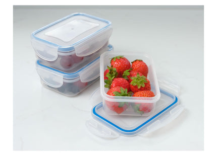 Addis Clip Tight Food Storage Containers 240ml Rectangle Pack Of 3 Airtight Containers Bpa Free Easy Locking Lid Clips, Clear Transparent