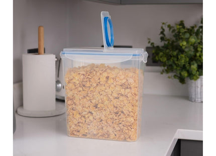 Addis Clip Tight Cereal Food Storage Container 3.7 Litre Tall Rectangle With Easy Pour Lid and Locking Clips, Airtight Bpa Free, Clear Transparent