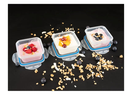 Addis Clip Tight Food Storage Containers 300ml Square Pack Of 3 Airtight Containers Bpa Free Easy Locking Lid Clips, Clear Transparent