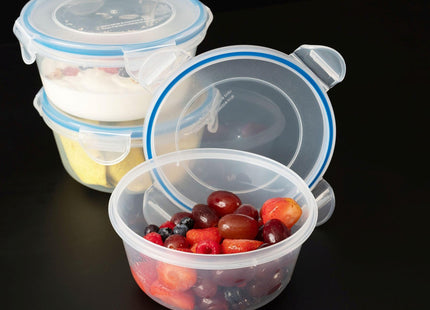 Addis Clip Tight Food Storage Containers 300ml Round Pack Of 3 Airtight Containers Bpa Free Easy Locking Lid Clips, Clear Transparent