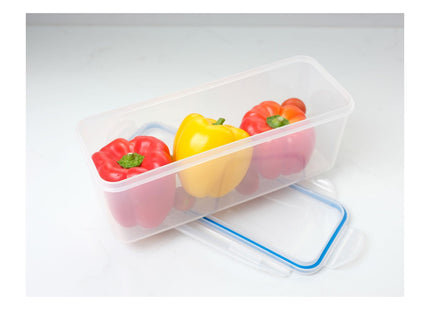 Addis Clip Tight Food Storage Container 2 Litre Narrow Rectangle Airtight Silicone Seal Containers Bpa Free Easy Locking Lid Clips, Clear Transparent