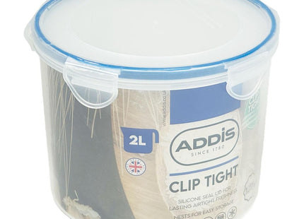 Addis Clip Tight Food Storage Container Large 2 Litre Round Airtight Silicone Seal Containers Bpa Free Easy Locking Lid Clips, Clear Transparent