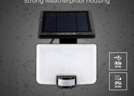 Masterplug Luceco Solar Powered LED Outdoor Floodlight with Pir Motion Sensor, Exterior Lighting, 800lm IP65