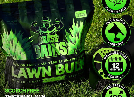 Grass Gains Organic Grass Fertiliser, Child Friendly, Covers 100m_ Black Edition 2.5kg
