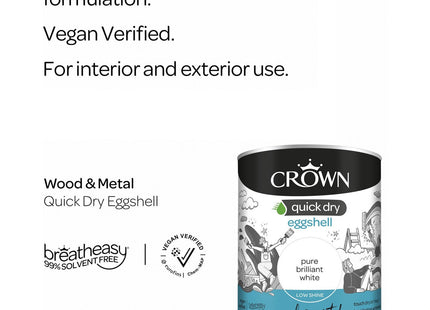 Crown Wood & Metal Brilliant White Paint Eggshell - Furniture & Doors 750ml