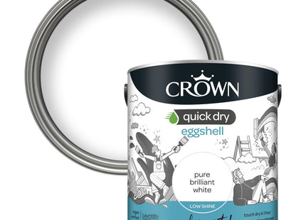 Crown Wood & Metal Brilliant White Paint Eggshell - Furniture & Doors 2.5 Litre