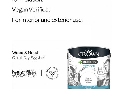 Crown Wood & Metal Brilliant White Paint Eggshell - Furniture & Doors 2.5 Litre