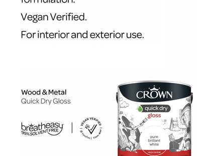 Crown Wood & Metal Brilliant White Gloss Paint - Radiators & Skirting 2.5 Litre