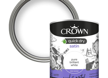 Crown Wood & Metal Brilliant White Paint Satin - Doors & Furniture 750ml