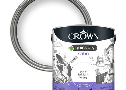 Crown Wood & Metal Brilliant White Paint Satin - Doors & Furniture 2.5 Litre