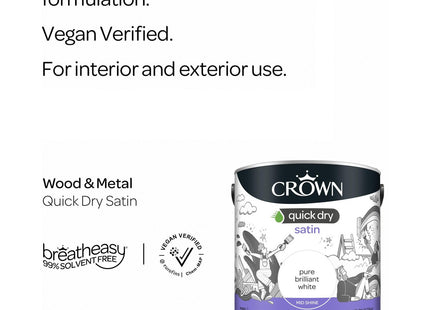 Crown Wood & Metal Brilliant White Paint Satin - Doors & Furniture 2.5 Litre