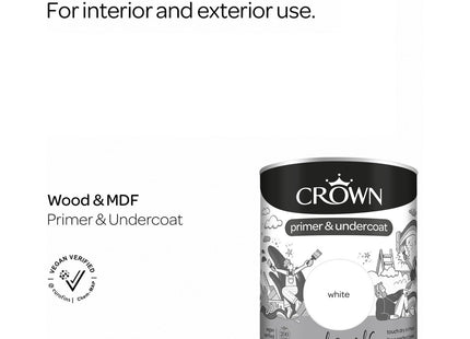 Crown Wood and MDF Primer and Undercoat, White (0.75 Litre)