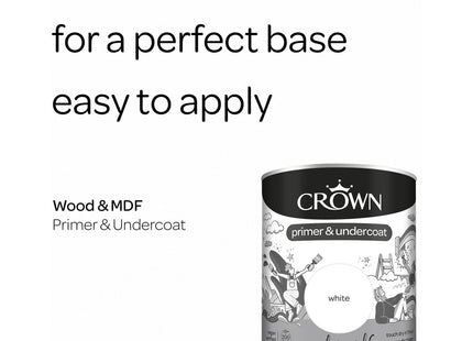 Crown Wood and MDF Primer and Undercoat, White (0.75 Litre)