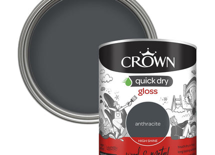 Crown Wood & Metal Anthracite Grey Paint Gloss - Radiators & Railings 750ml