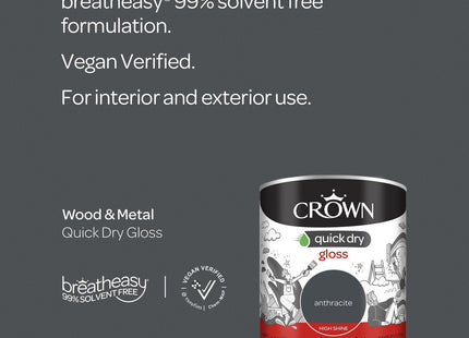 Crown Wood & Metal Anthracite Grey Paint Gloss - Radiators & Railings 750ml