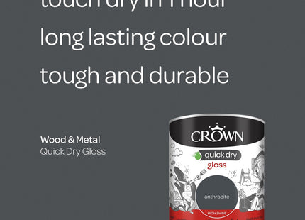 Crown Wood & Metal Anthracite Grey Paint Gloss - Radiators & Railings 750ml